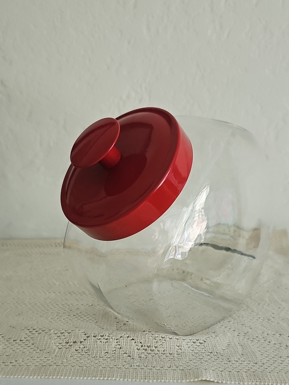 Glass Storage Jar with Red Lid